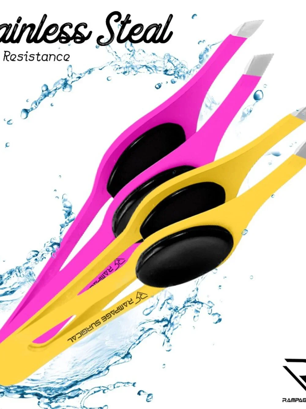 Professional Eyebrow Tweezers Slanted Tip Stainless Steel 2,3xPcs Set, Non-Slip